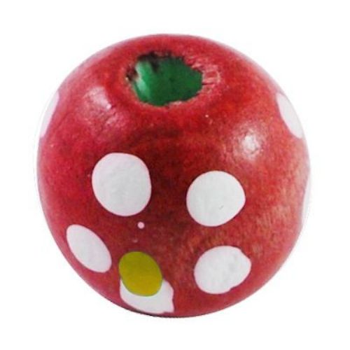 Wooden ball bead  with flowers 10 mm hole 3.5 mm red -20 grams ~ 60 pieces