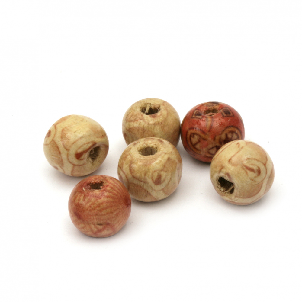 Wooden ball bead for decoration and Jewelry 10x9 mm hole 3 mm painted MIX -20 grams ~ 60 pieces