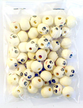 Natural Unfinished Wooden Round Face Beads, Doll Heads, Smile 13x14 mm hole 4.5 mm - 50 pieces