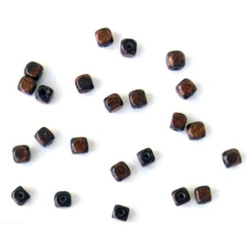 Wood Beads, Cube, Dark Brown, 6mm, 50 grams