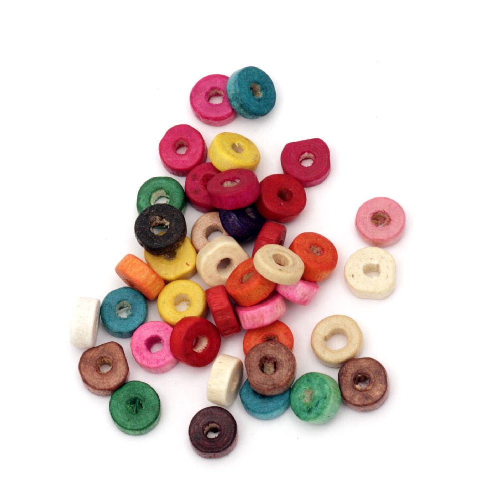 Wooden washer beads 8x3 mm hole 3 mm mix - 20 grams ~ pieces