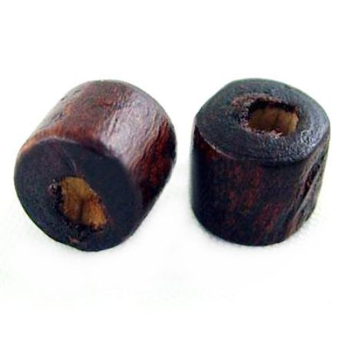 Cilindru din lemn  margele 5x4 mm gaură 2 mm maro -50 grame