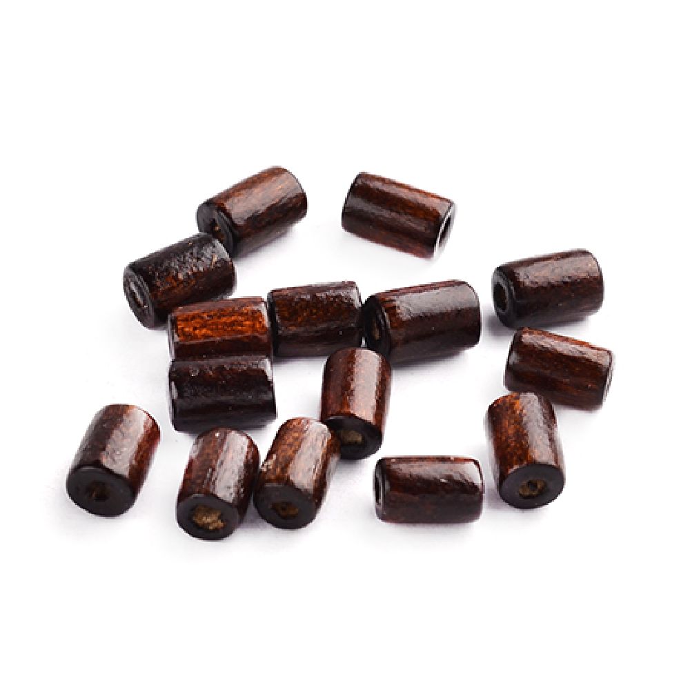 Wooden cylinder bead for decoration 10x5mm hole 2mm dark brown  - 20 grams ~ 200 pieces