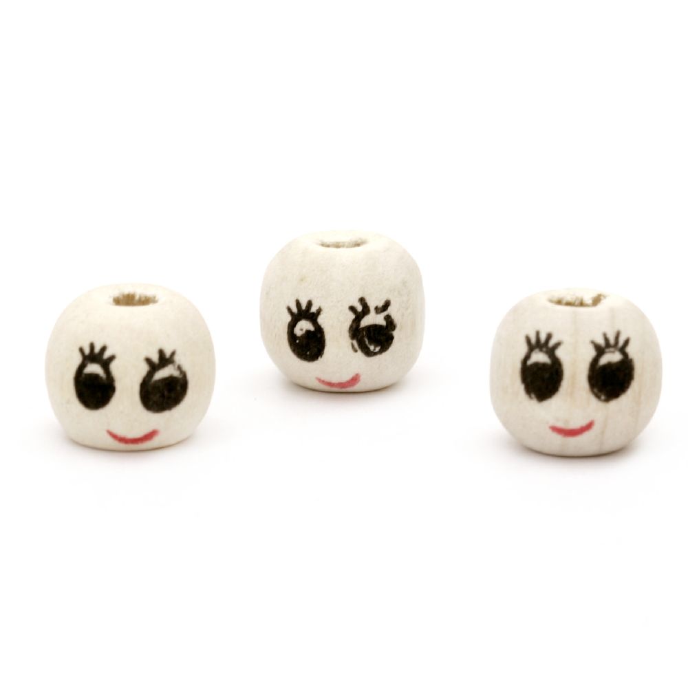  Wooden  Bead Painted ball smile 11x12 mm color wood -50 pieces