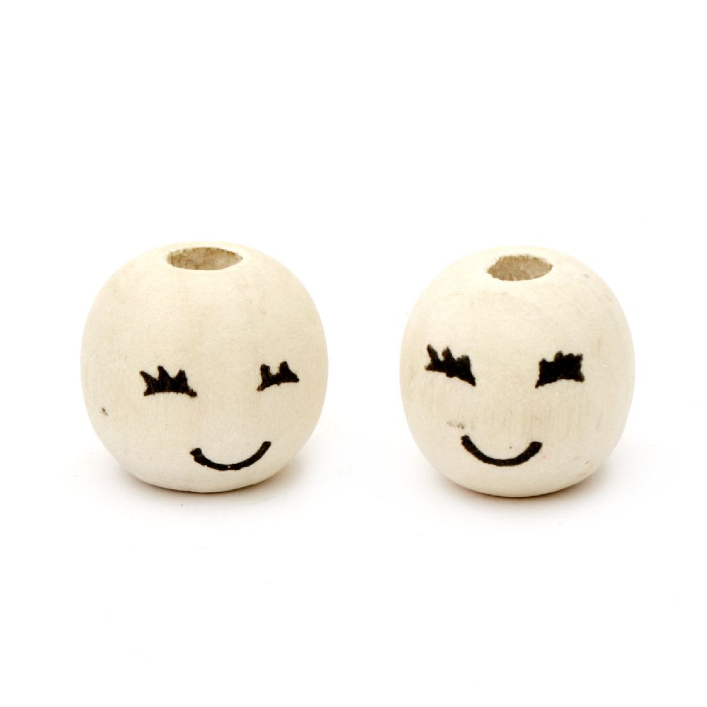  Wooden  Bead Painted ball  smile 16 ~ 17x18 ~ 19mm color wood -10 pieces