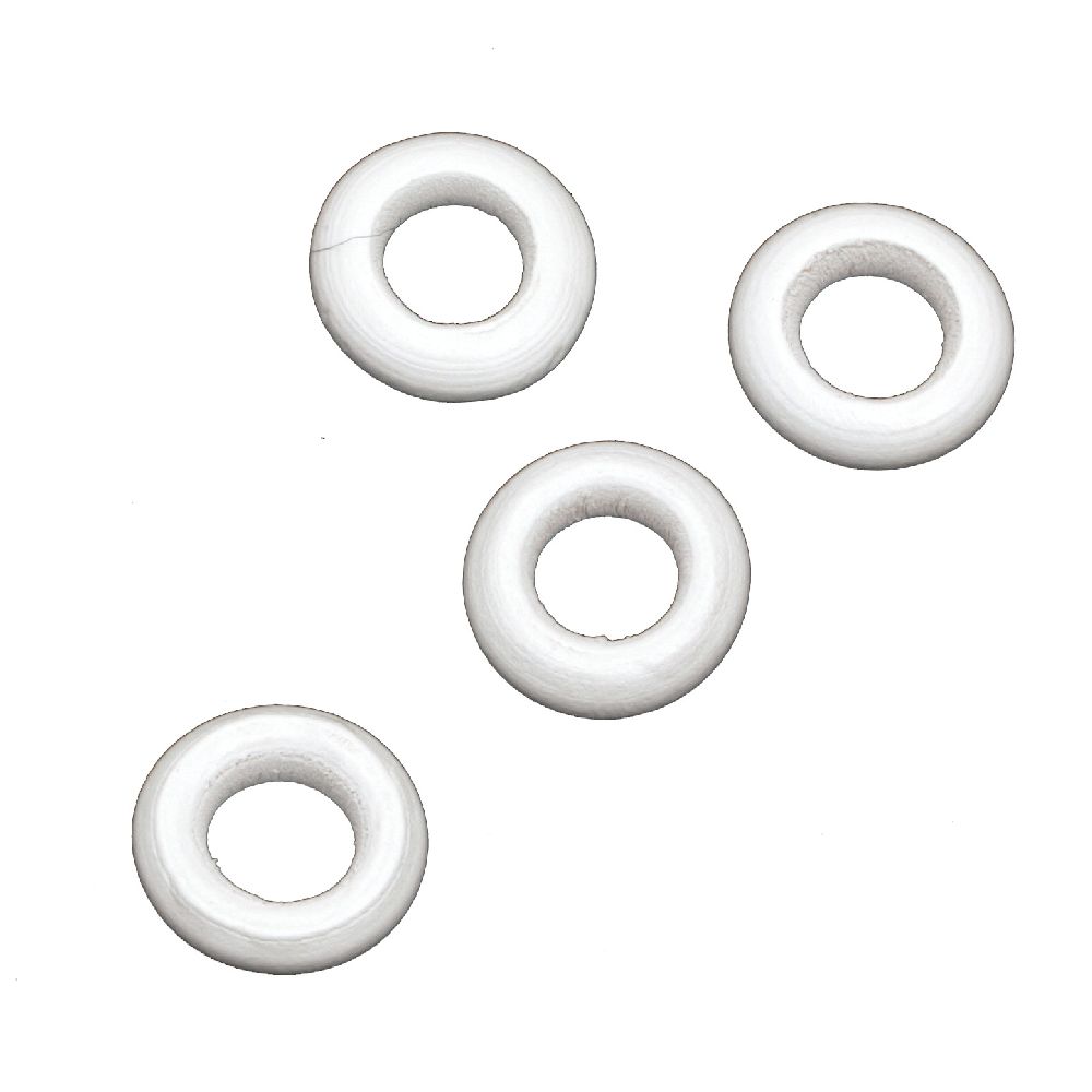 Wooden ring 15x4 mm hole 8 mm white -20 grams ±60 pieces