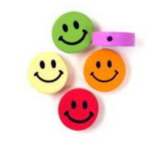 Coin-shaped Wooden Smiley Face  Beads / MIX / 18x6 mm - 10 pieces