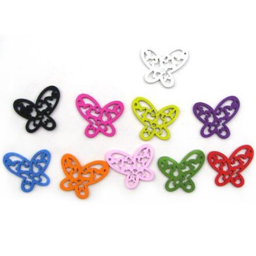 Wooden pendants butterfly, Dyed, Assorted colors 27x25 mm  - 10 pieces