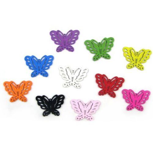 Wooden pendant butterfly, Dyed, Assorted colors 33 mm - 10 pieces