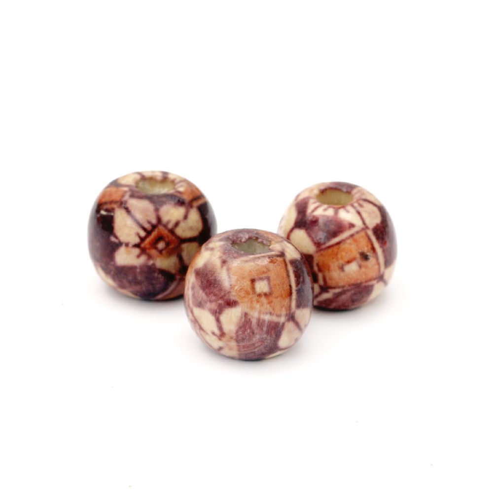 Wooden round bead 13x12 mm hole 3 ± 4 mm painted - 20 grams ± 33 pieces
