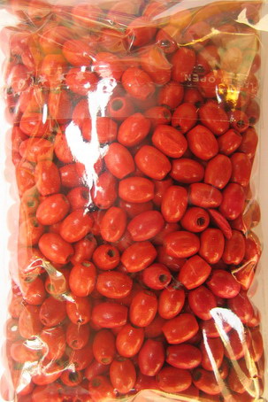Wooden oval bead for decoration 8x5 mm hole 2 mm red - 50 grams ~ 700 pieces