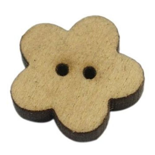 Flower shaped wooden button 16x16x2.5 mm hole 2 mm color wood - 20 pieces