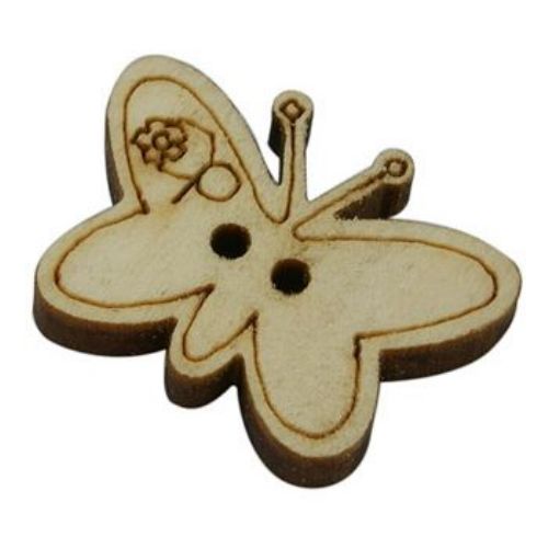 Butterfly shaped wooden button 23x17x3 mm hole 2 mm - 10 pieces