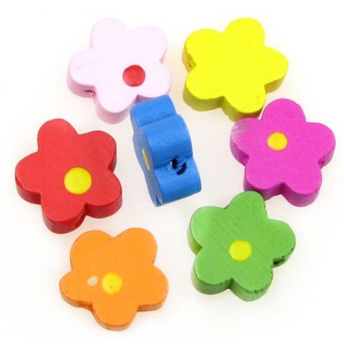 Bead wood flower 15x6 mm painted MIX -20 pieces