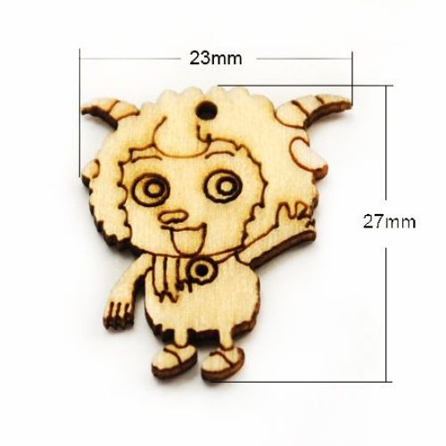 Pendant wooden sheep 27x23x2 mm hole 2 mm color wood - 10 pieces