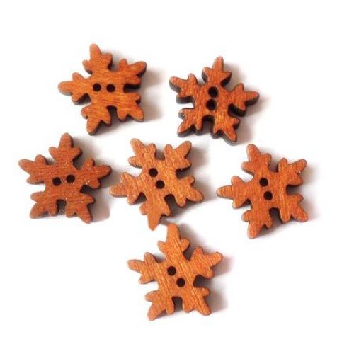 Wood Buttons, Snowflake, 2mm holes, 18x3mm, 10 pcs