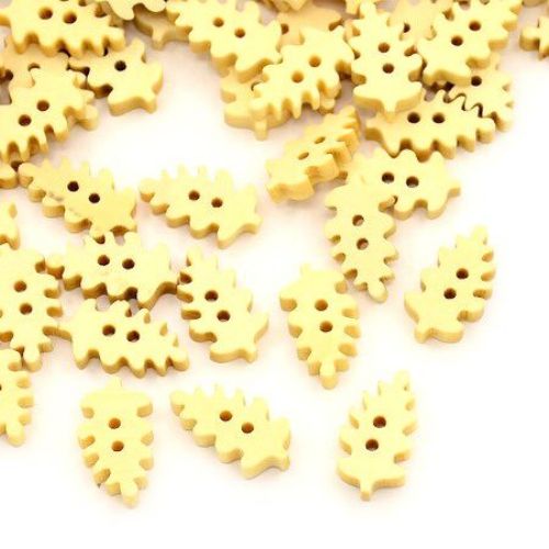 Leaf shaped wooden button 17x10x4 mm hole 2 mm - 20 pieces