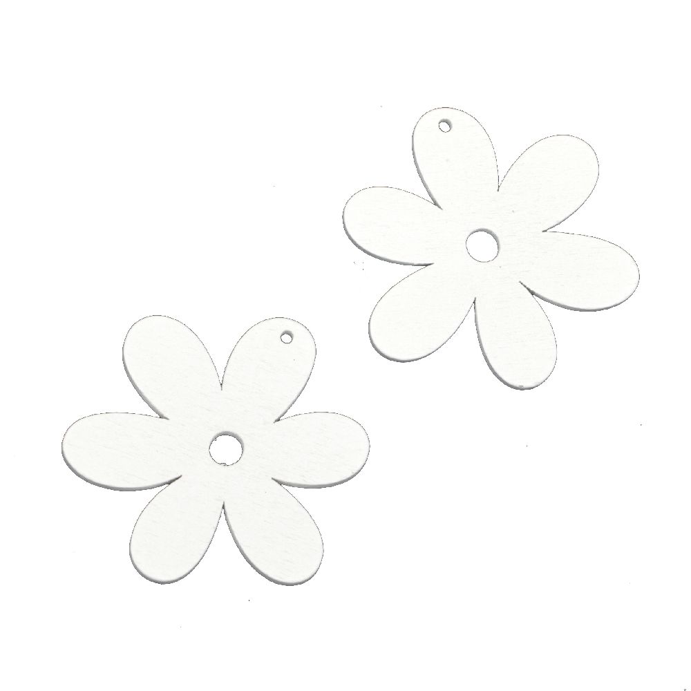 Wooden pendant flower 40x2 mm white - 10 pieces
