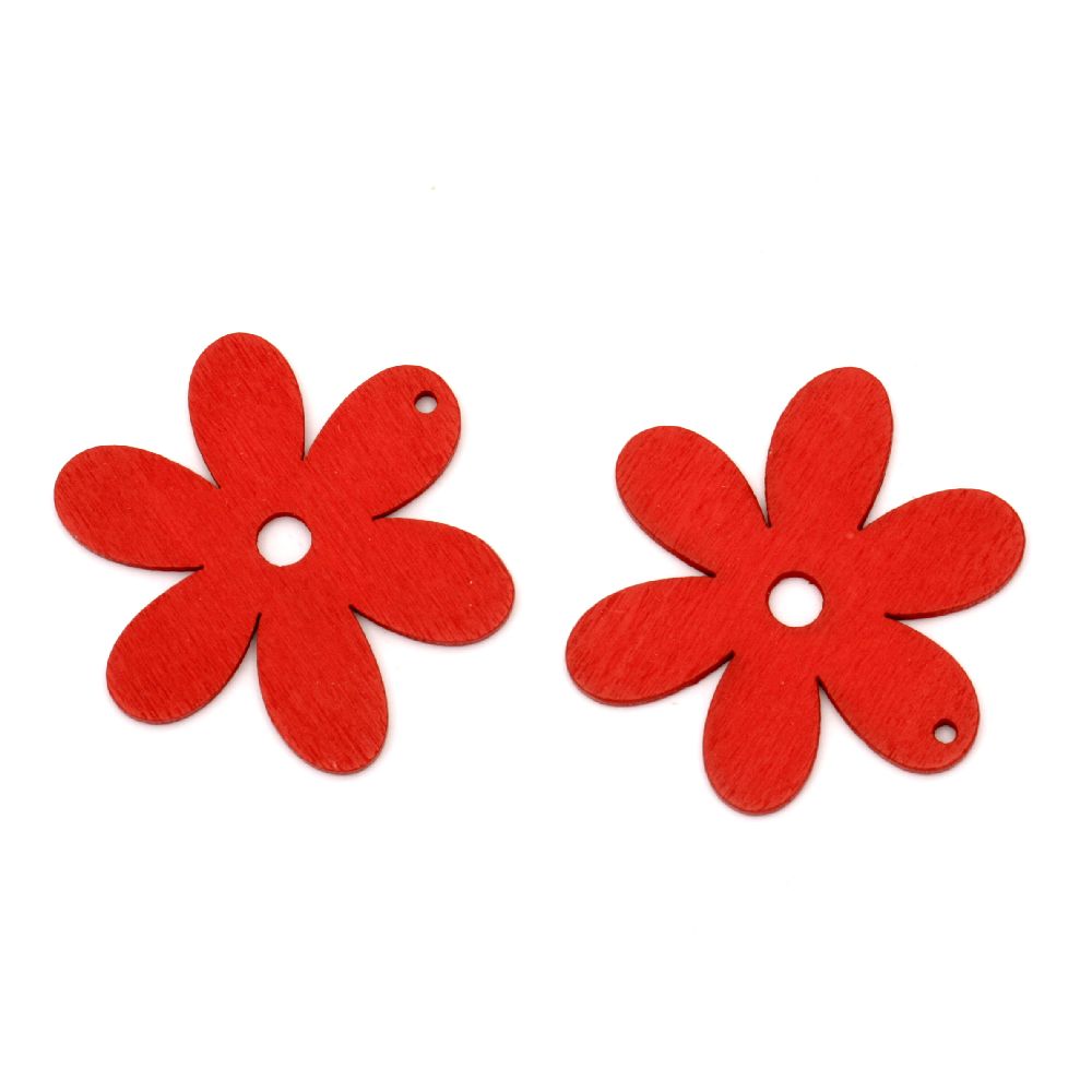 Wooden pendant flower  flower 40x2 mm red - 10 pieces