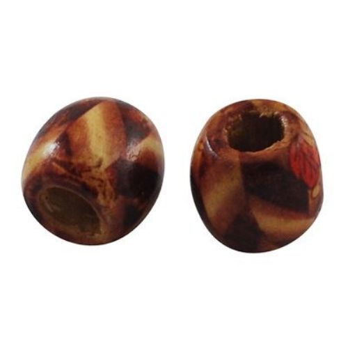Wooden Beads, Round with Printed Pattern  16x17 mm, hole 6 ~ 8 mm painted - 50 grams ~ 30 pieces