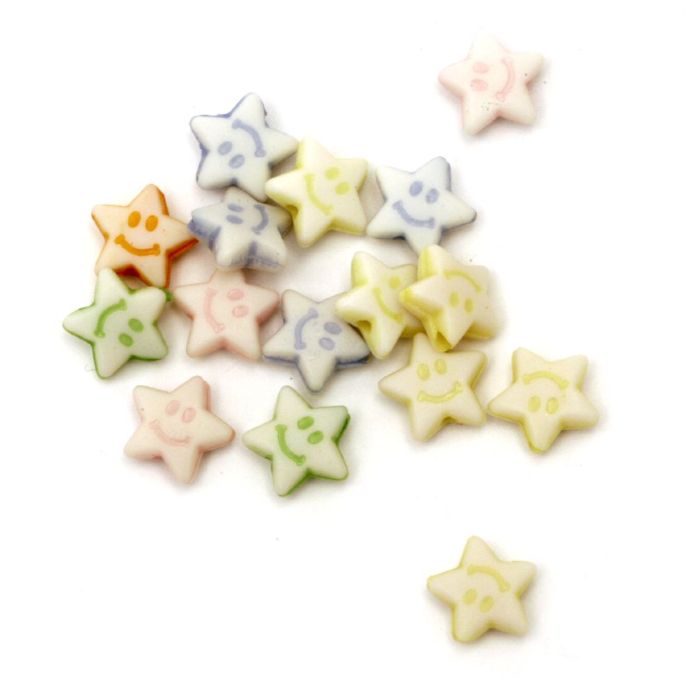 Star Bead Faded Color with smile 8.5x3.5 mm hole 1 mm MIX - 50 grams ~ 290 pieces 