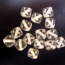 Dice Bead 9 mm hole 1.5 mm transparent with white - 20 grams ~36 pieces
