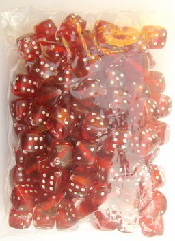 Dice bead 9 mm hole 1.5 mm red with white - 20 grams ~38 pieces