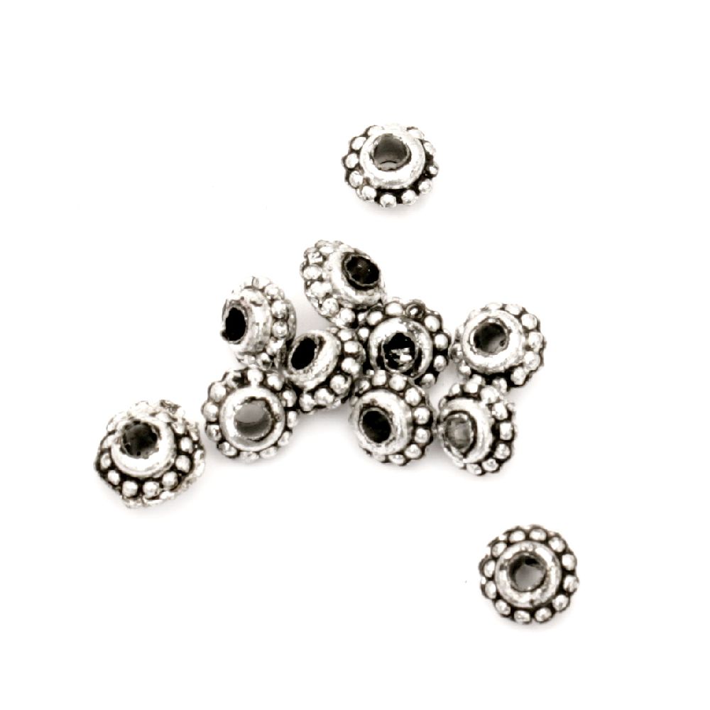 Beaded metallic washer flower with black edging 8x5 mm hole 2.5 mm color silver -20 grams ~ 152 pieces