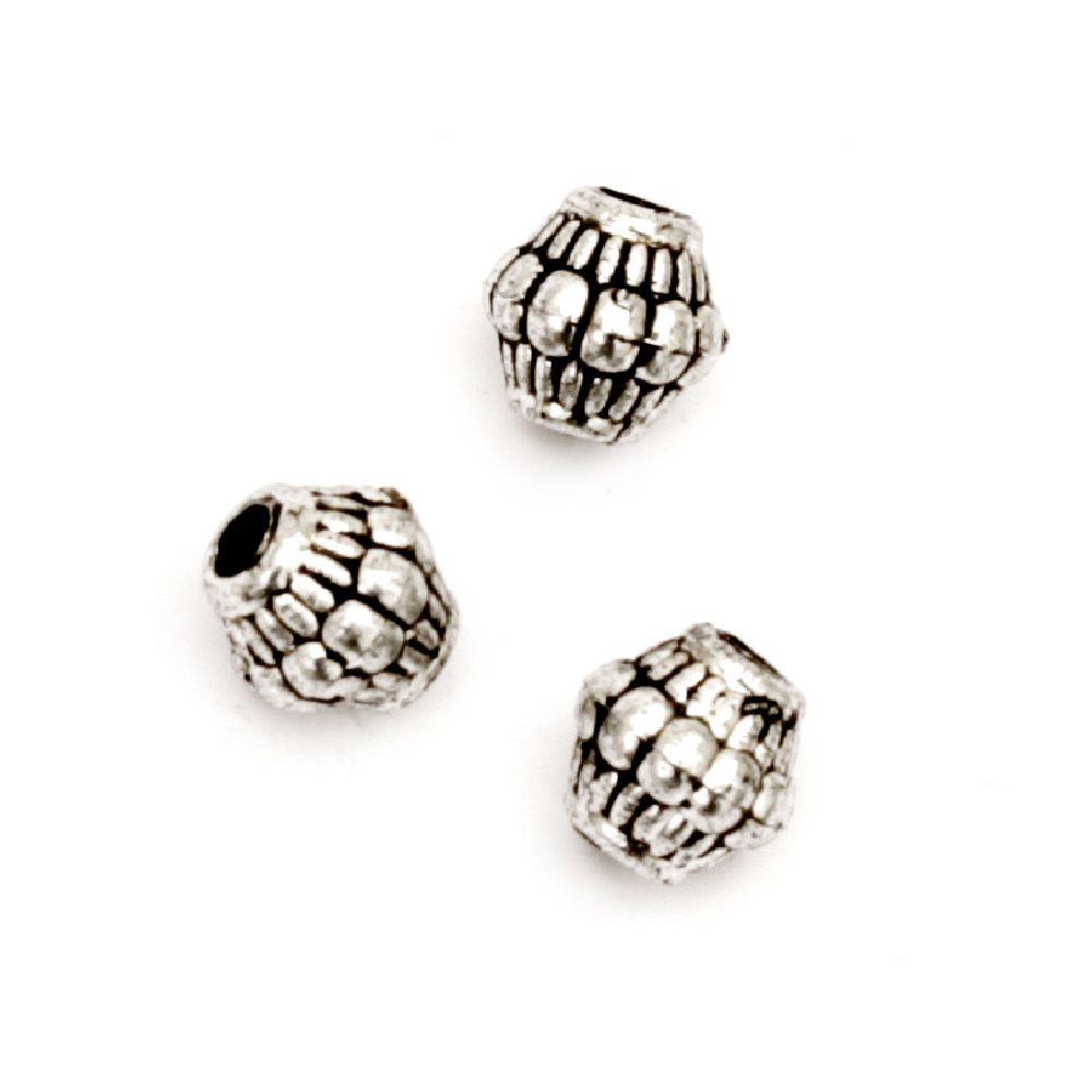 Bead metallic cylinder with black edging 7x7.5 mm hole 2 mm color silver -20 grams ~95 pieces