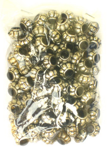 Perlele metalizate forma  butoi 13,5x8,5 mm gaură 6 mm culoare argintiu -50 grame ~ 70 bucăți