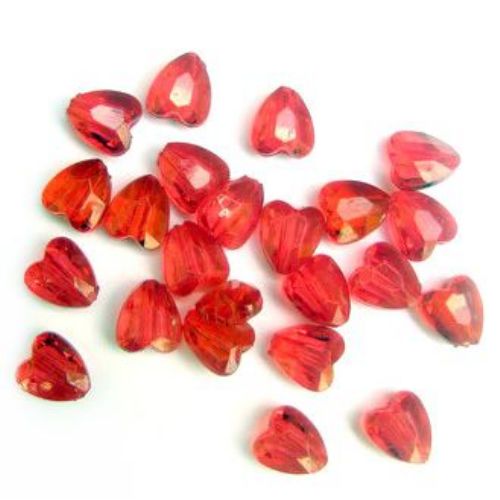 Bead crystal heart 10x8.5x5 mm hole 1 mm faceted red - 20 grams ~80 pieces