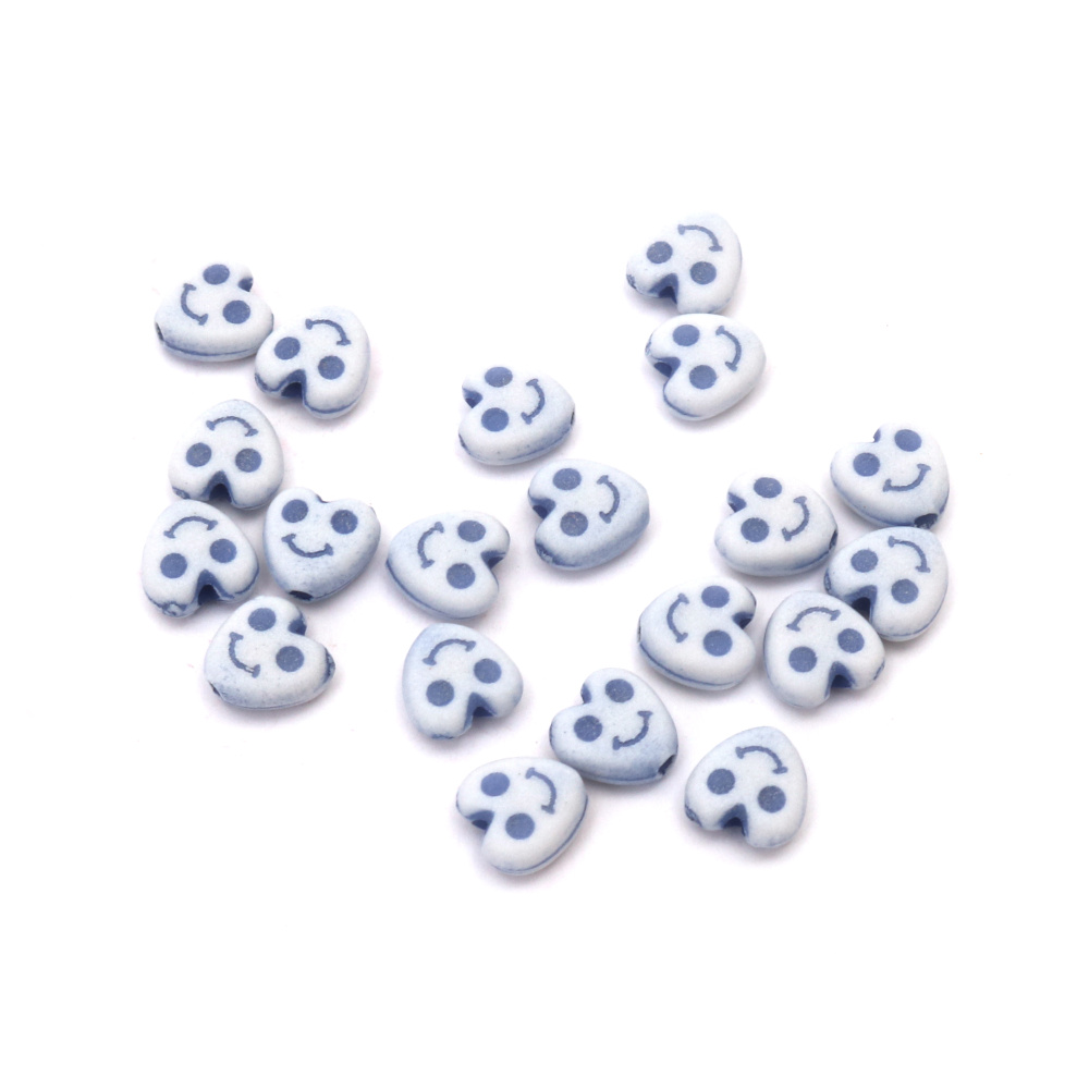 Heart bead Faded Color  with Smile 9x9mm Hole 1mm Blue - 50g ~240 pcs.
