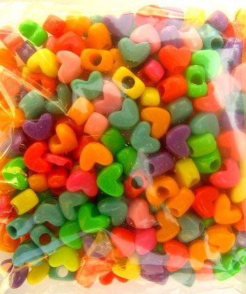 Assorted Plastic Heart Beads, 10 mm, 50 grams