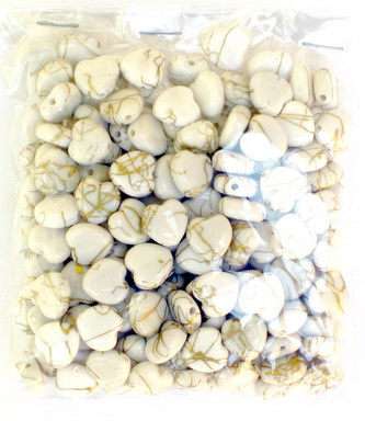 Plastic gold thread hearts bead 9 mm white - 50 grams