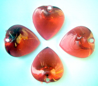 Plastic Transparent Heart Pendant, Red, 23 mm, 50 grams, 26 pieces