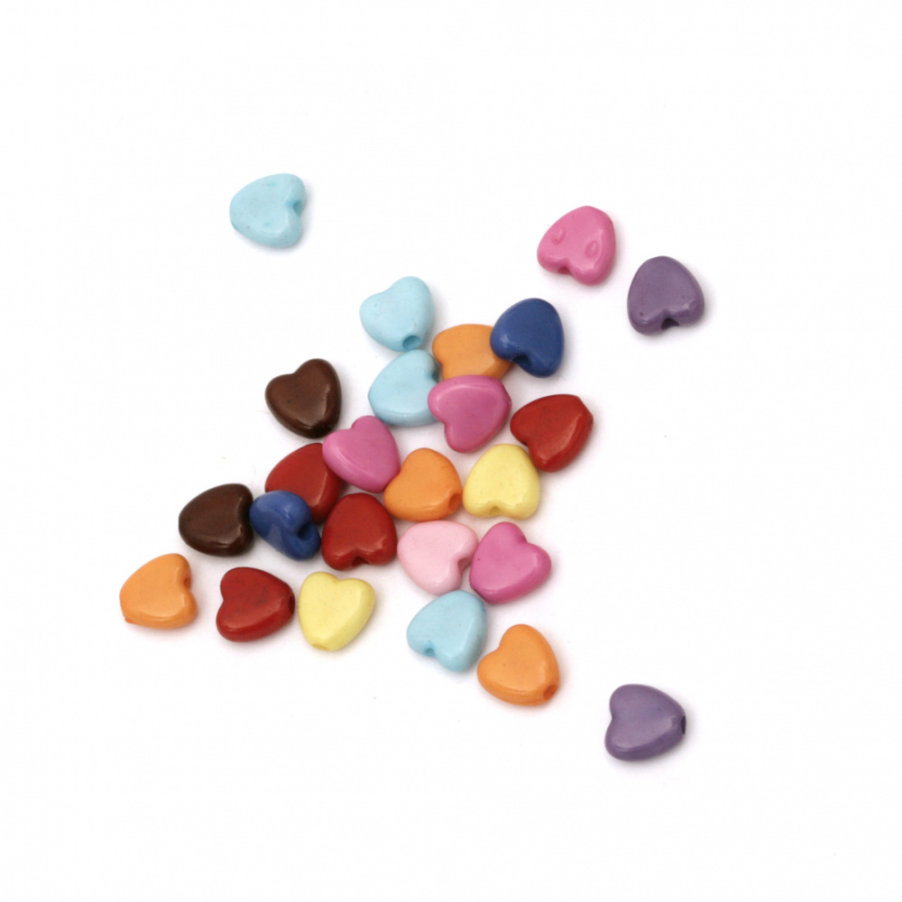 Acrylic heart solid beads for jewelry making 6x6.5x3 mm hole 1 mm mix - 20 grams ~248 pieces