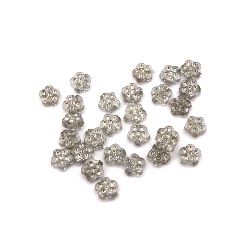 Flower-shaped beads, 8x3.5 mm, hole 1 mm, imitation gemstones, transparent - 20 grams, approximately 165 pieces