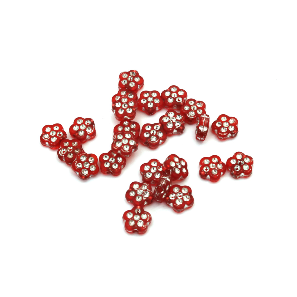 Flower-shaped beads, 8x3.5 mm, hole 1 mm, imitation gemstones, red - 20 grams, approximately 165 pieces