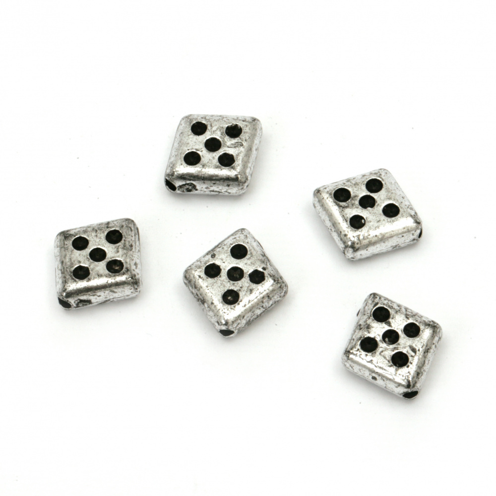 Bead metallic rhombus 13x12 mm hole 1 mm color silver -50 grams ~ 145 pieces