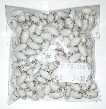 White Oval Plastic Beads decorated with Gold for Jewelry Making and Craft, 12 mm, 50 grams