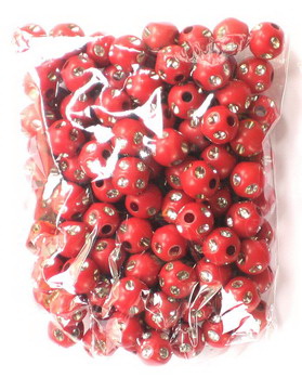 Plastic round bead with imitation of pebbles 10 mm hole 2.5 mm color red - 20 grams ~ 38 pieces
