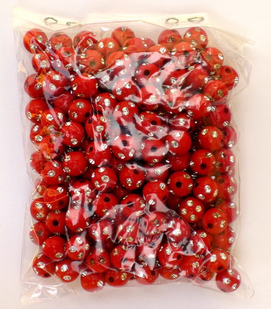 Plastic round bead with imitation of pebbles 8 mm hole 1.5 mm red - 50 grams ~ 200 pieces