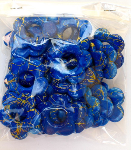 Painted Plastic Bead in the Shape of a Flower, Blue decorated with Gold, 32 mm, 50 grams 