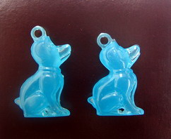 Luminous Plastic Pendant in the Shape of a Dog, Blue, 36 mm, 10 pieces 