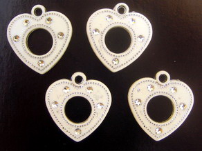 Plastic opaque Heart pendant 26.5x25x3.5 mm hole 2.5 mm with imitation pebbles, white - 10 pieces ~ 10 grams
