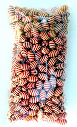 Oval Аcrylic Beads, Bicolor: Red and White, 9x6 mm, 50 grams
