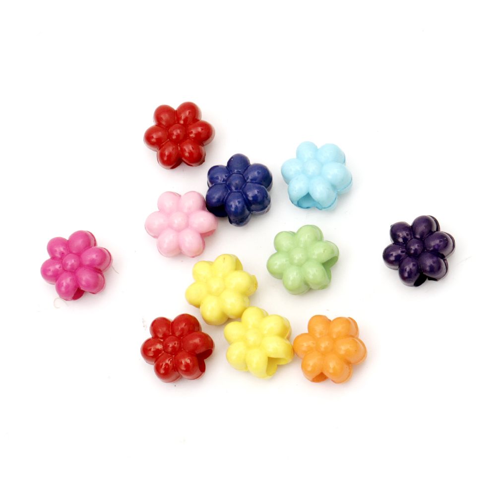 Acrylic flower solid beads for jewelry making 11x8 mm hole 4 mm mix - 50 grams ~ 95 pieces