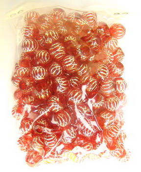 Plastic Ball bead 1 mm with relief silver line, red - 50 grams