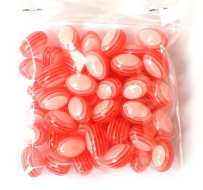Resin acrylic beads, striped cylinder oval 13x9 mm red - 50 pieces
