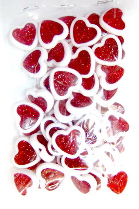 Мънисто двуцветно сърце 16 мм бяло и червено -50 грама